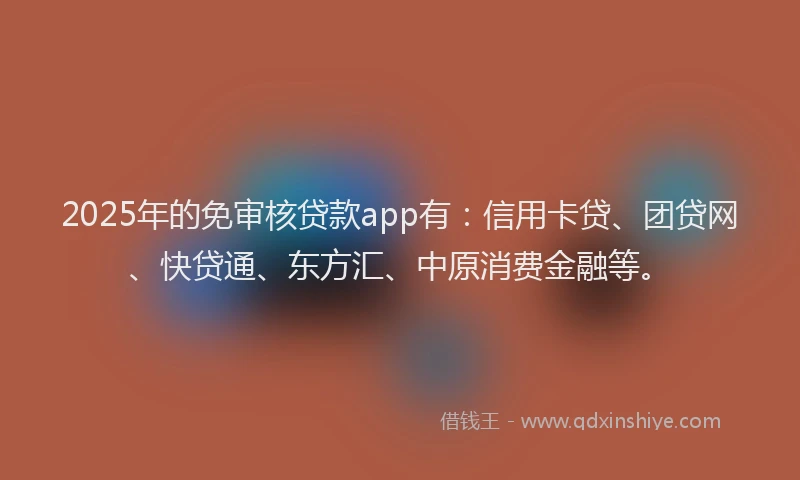 2025年的免审核贷款app有：信用卡贷、团贷网、快贷通、东方汇、中原消费金融等。