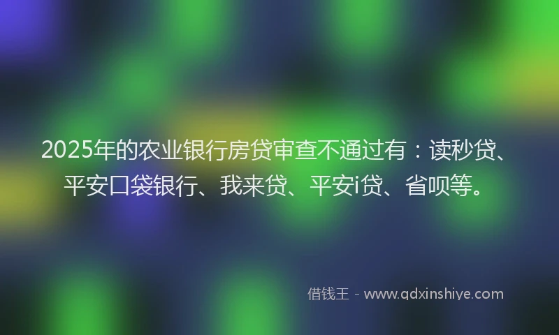 2025年的农业银行房贷审查不通过有：读秒贷、平安口袋银行、我来贷、平安i贷、省呗等。