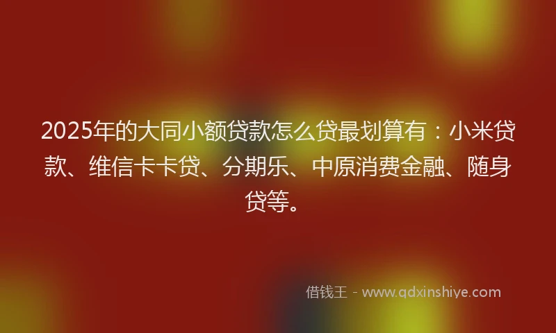 2025年的大同小额贷款怎么贷最划算有：小米贷款、维信卡卡贷、分期乐、中原消费金融、随身贷等。