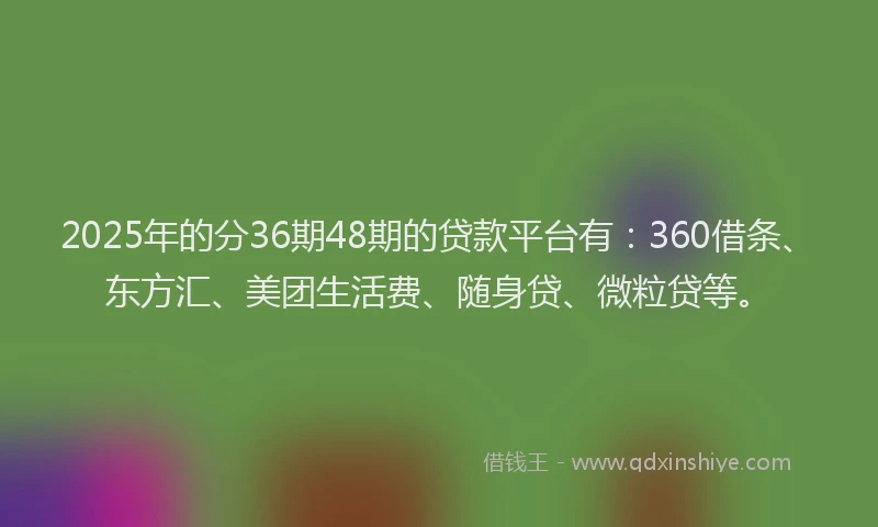 2025年的分36期48期的贷款平台有：360借条、东方汇、美团生活费、随身贷、微粒贷等。
