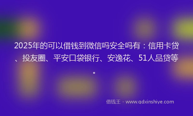 2025年的可以借钱到微信吗安全吗有：信用卡贷、投友圈、平安口袋银行、安逸花、51人品贷等。