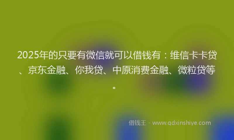 2025年的只要有微信就可以借钱有：维信卡卡贷、京东金融、你我贷、中原消费金融、微粒贷等。