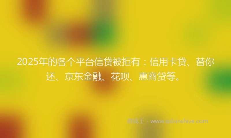 2025年的各个平台信贷被拒有：信用卡贷、替你还、京东金融、花呗、惠商贷等。