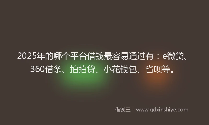 2025年的哪个平台借钱最容易通过有：e微贷、360借条、拍拍贷、小花钱包、省呗等。