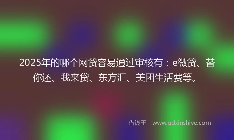 2025年的哪个网贷容易通过审核有：e微贷、替你还、我来贷、东方汇、美团生活费等。