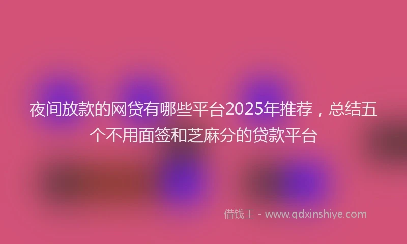 夜间放款的网贷有哪些平台2025年推荐，总结五个不用面签和芝麻分的贷款平台