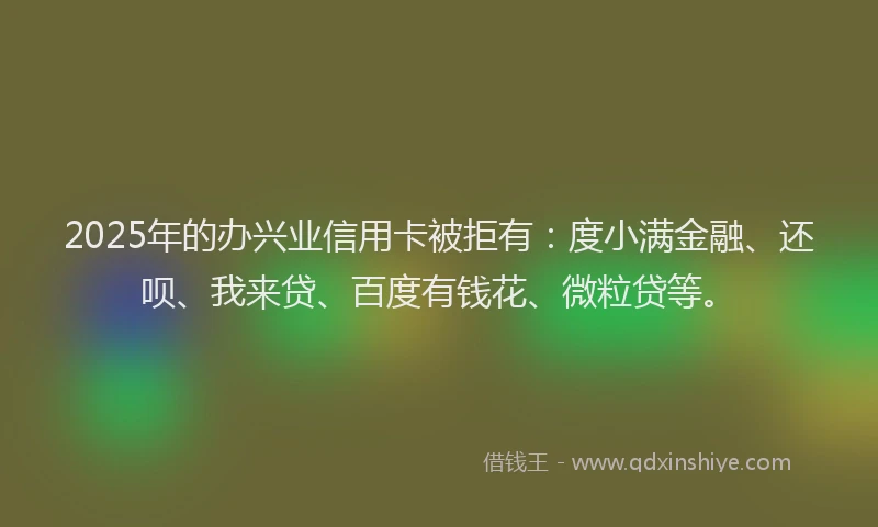 2025年的办兴业信用卡被拒有：度小满金融、还呗、我来贷、百度有钱花、微粒贷等。