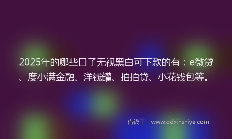 2025年的哪些口子无视黑白可下款的有：e微贷、度小满金融、洋钱罐、拍拍贷、小花钱包等。