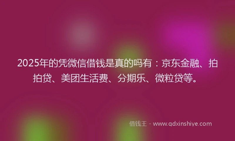 2025年的凭微信借钱是真的吗有：京东金融、拍拍贷、美团生活费、分期乐、微粒贷等。