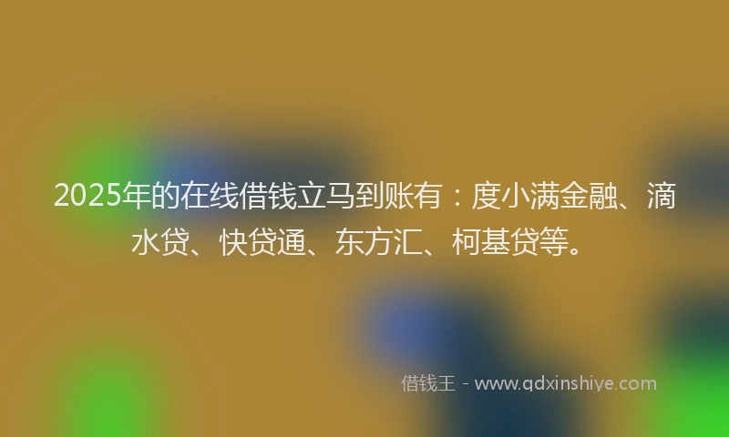 2025年的在线借钱立马到账有：度小满金融、滴水贷、快贷通、东方汇、柯基贷等。