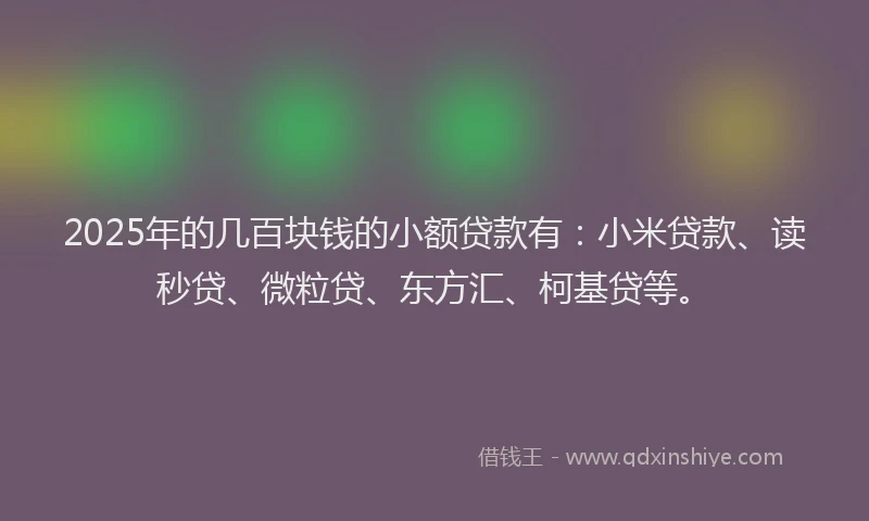 2025年的几百块钱的小额贷款有：小米贷款、读秒贷、微粒贷、东方汇、柯基贷等。