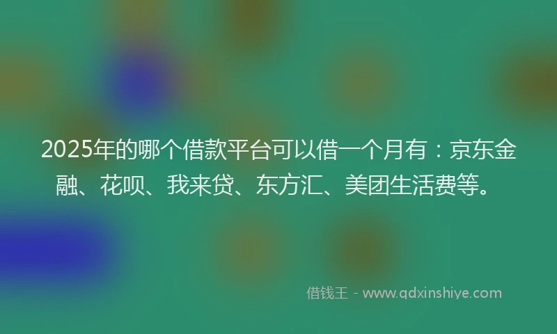 2025年的哪个借款平台可以借一个月有：京东金融、花呗、我来贷、东方汇、美团生活费等。