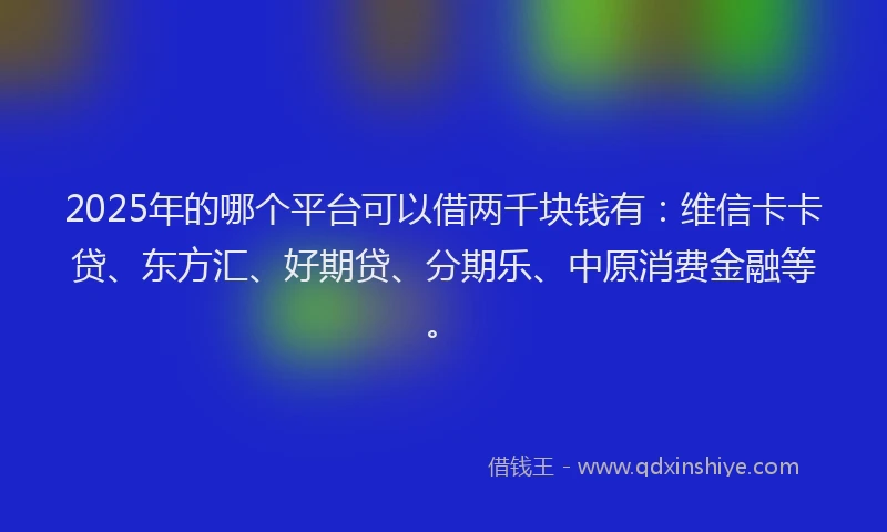 2025年的哪个平台可以借两千块钱有：维信卡卡贷、东方汇、好期贷、分期乐、中原消费金融等。