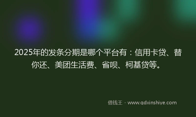 2025年的发条分期是哪个平台有：信用卡贷、替你还、美团生活费、省呗、柯基贷等。