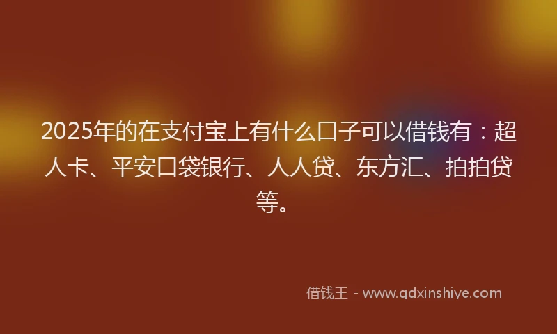 2025年的在支付宝上有什么口子可以借钱有：超人卡、平安口袋银行、人人贷、东方汇、拍拍贷等。