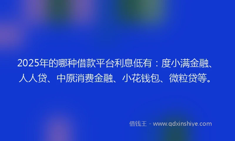2025年的哪种借款平台利息低有：度小满金融、人人贷、中原消费金融、小花钱包、微粒贷等。