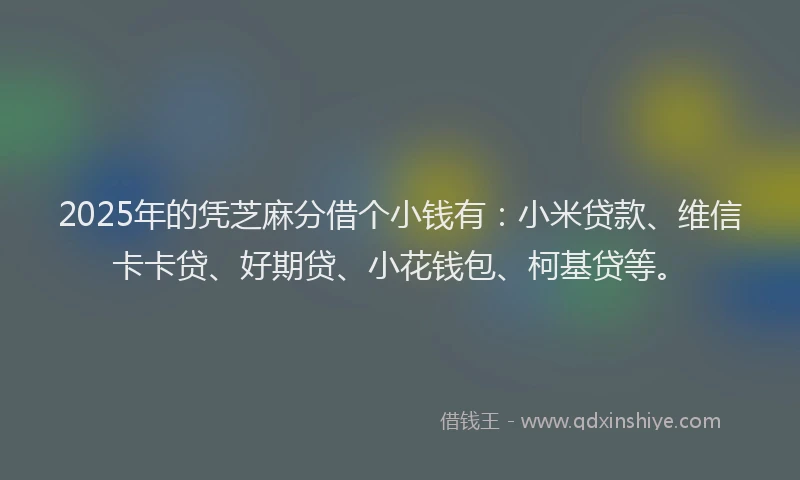 2025年的凭芝麻分借个小钱有：小米贷款、维信卡卡贷、好期贷、小花钱包、柯基贷等。