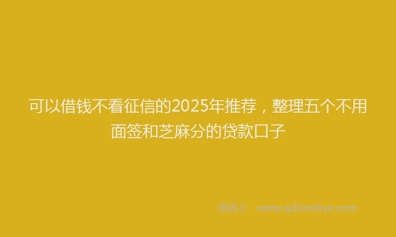 可以借钱不看征信的2025年推荐，整理五个不用面签和芝麻分的贷款口子