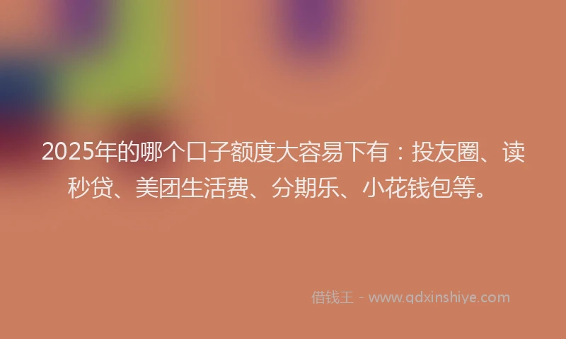 2025年的哪个口子额度大容易下有：投友圈、读秒贷、美团生活费、分期乐、小花钱包等。
