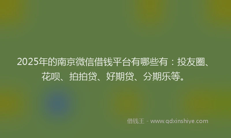 2025年的南京微信借钱平台有哪些有：投友圈、花呗、拍拍贷、好期贷、分期乐等。