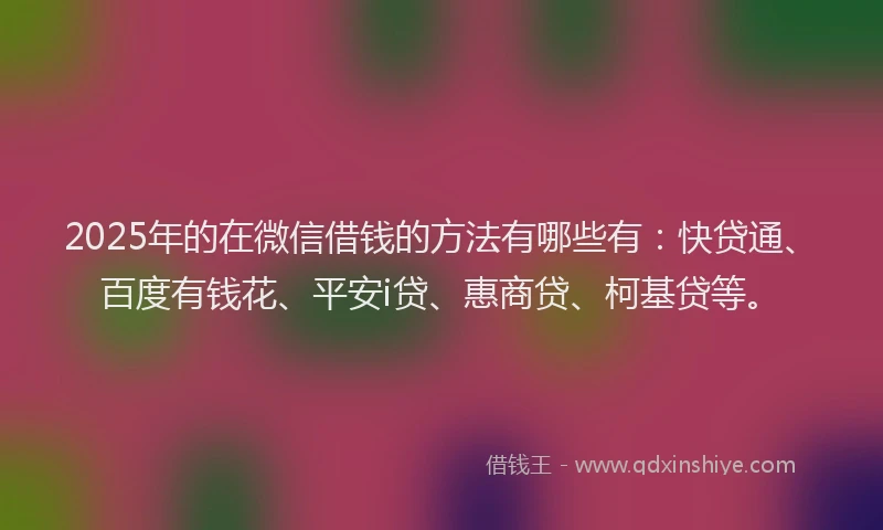 2025年的在微信借钱的方法有哪些有：快贷通、百度有钱花、平安i贷、惠商贷、柯基贷等。