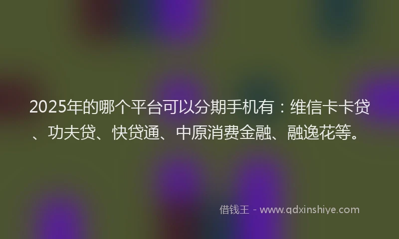 2025年的哪个平台可以分期手机有：维信卡卡贷、功夫贷、快贷通、中原消费金融、融逸花等。