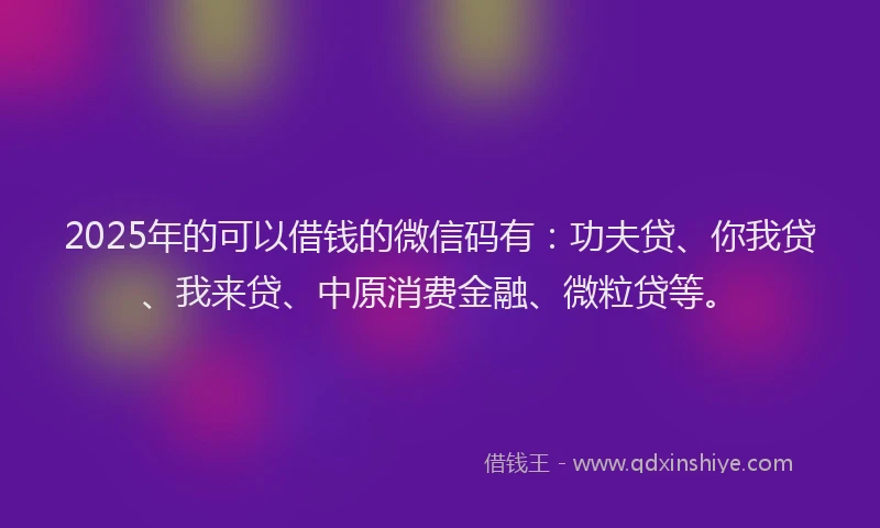 2025年的可以借钱的微信码有：功夫贷、你我贷、我来贷、中原消费金融、微粒贷等。