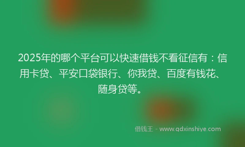 2025年的哪个平台可以快速借钱不看征信有：信用卡贷、平安口袋银行、你我贷、百度有钱花、随身贷等。