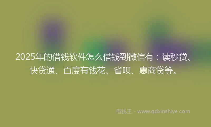 2025年的借钱软件怎么借钱到微信有：读秒贷、快贷通、百度有钱花、省呗、惠商贷等。