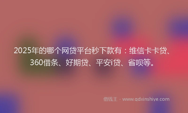 2025年的哪个网贷平台秒下款有：维信卡卡贷、360借条、好期贷、平安i贷、省呗等。