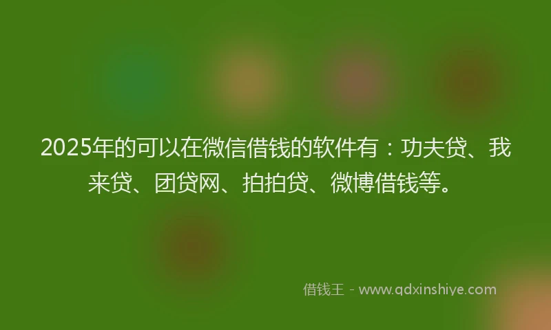 2025年的可以在微信借钱的软件有：功夫贷、我来贷、团贷网、拍拍贷、微博借钱等。