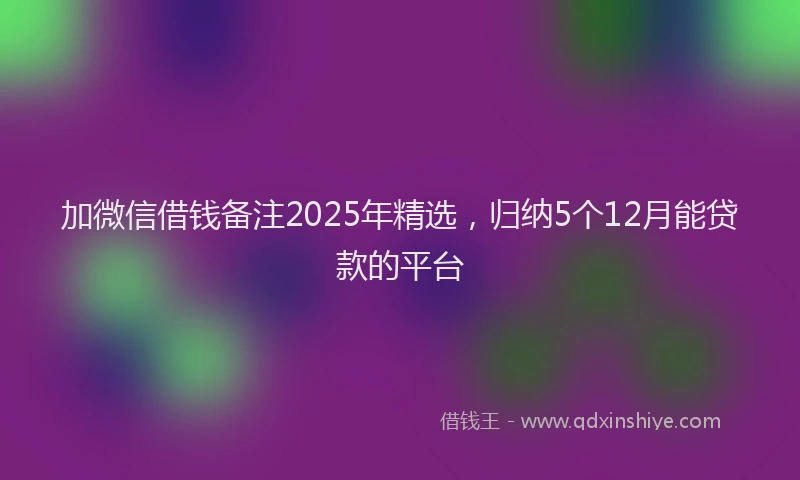 加微信借钱备注2025年精选，归纳5个12月能贷款的平台