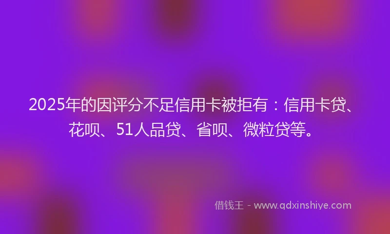 2025年的因评分不足信用卡被拒有：信用卡贷、花呗、51人品贷、省呗、微粒贷等。