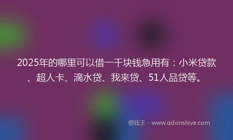 2025年的哪里可以借一千块钱急用有：小米贷款、超人卡、滴水贷、我来贷、51人品贷等。