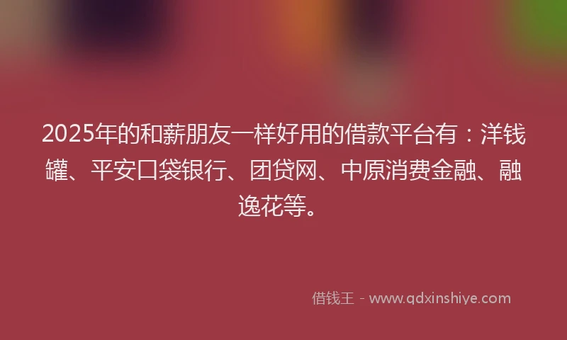 2025年的和薪朋友一样好用的借款平台有：洋钱罐、平安口袋银行、团贷网、中原消费金融、融逸花等。