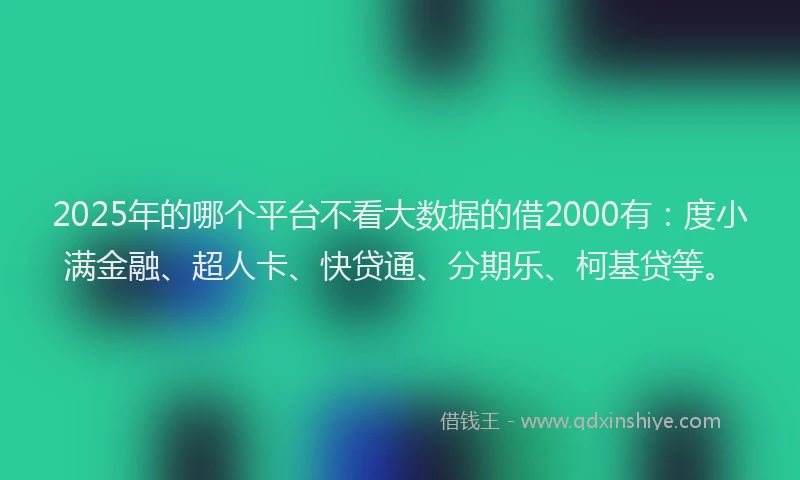 2025年的哪个平台不看大数据的借2000有：度小满金融、超人卡、快贷通、分期乐、柯基贷等。