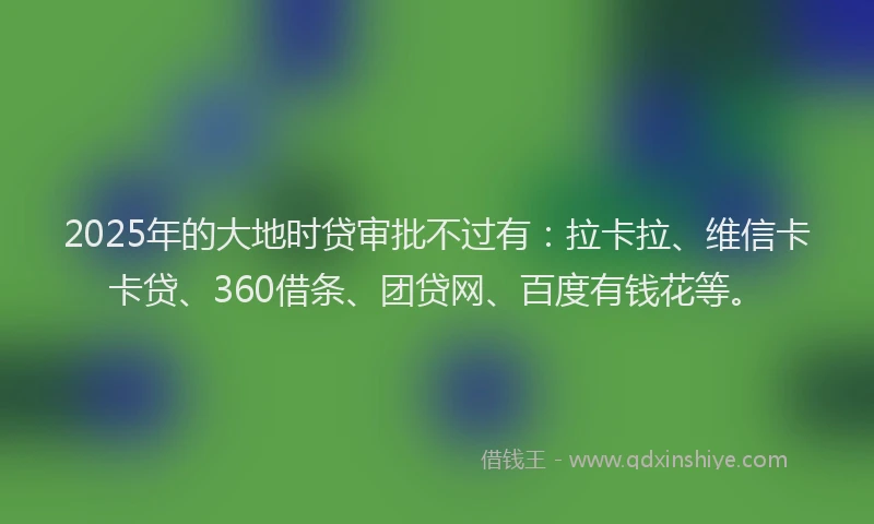 2025年的大地时贷审批不过有：拉卡拉、维信卡卡贷、360借条、团贷网、百度有钱花等。