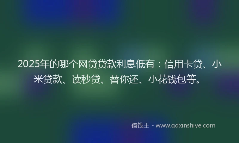 2025年的哪个网贷贷款利息低有：信用卡贷、小米贷款、读秒贷、替你还、小花钱包等。