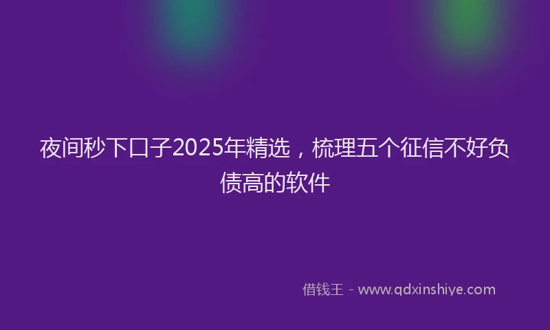 夜间秒下口子2025年精选，梳理五个征信不好负债高的软件