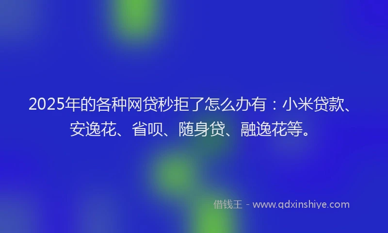 2025年的各种网贷秒拒了怎么办有：小米贷款、安逸花、省呗、随身贷、融逸花等。