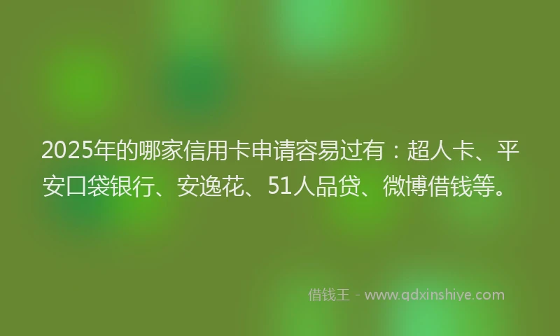 2025年的哪家信用卡申请容易过有：超人卡、平安口袋银行、安逸花、51人品贷、微博借钱等。
