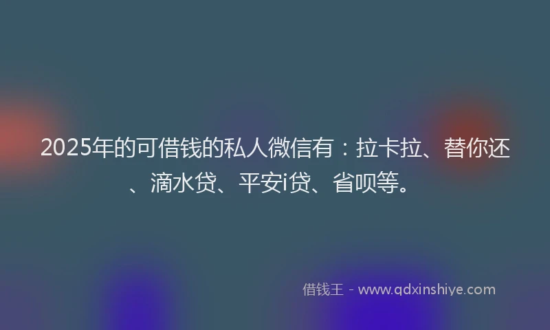 2025年的可借钱的私人微信有：拉卡拉、替你还、滴水贷、平安i贷、省呗等。