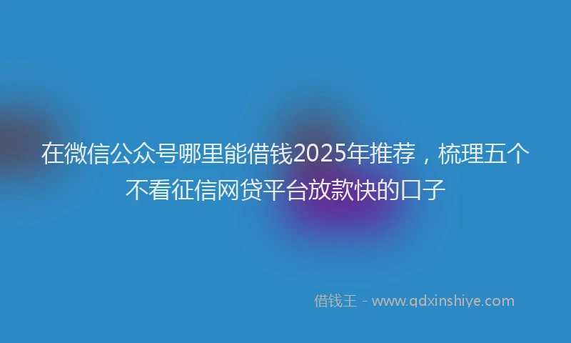 在微信公众号哪里能借钱2025年推荐，梳理五个不看征信网贷平台放款快的口子
