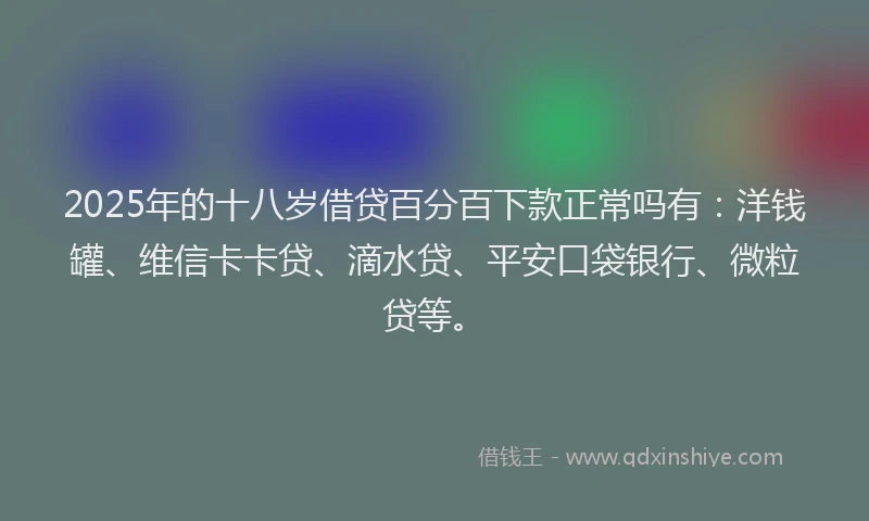 2025年的十八岁借贷百分百下款正常吗有：洋钱罐、维信卡卡贷、滴水贷、平安口袋银行、微粒贷等。