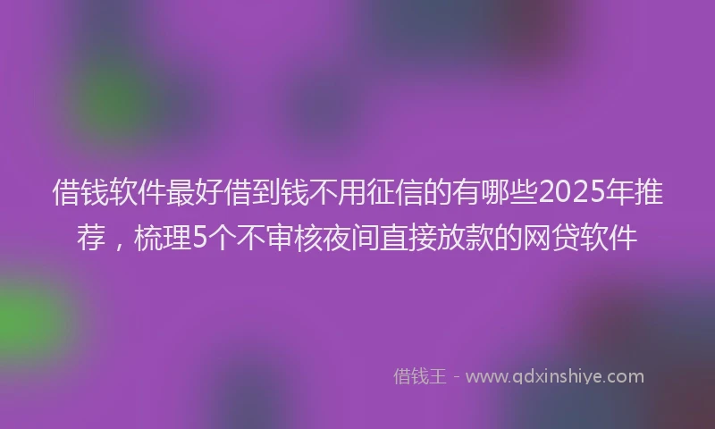 借钱软件最好借到钱不用征信的有哪些2025年推荐，梳理5个不审核夜间直接放款的网贷软件