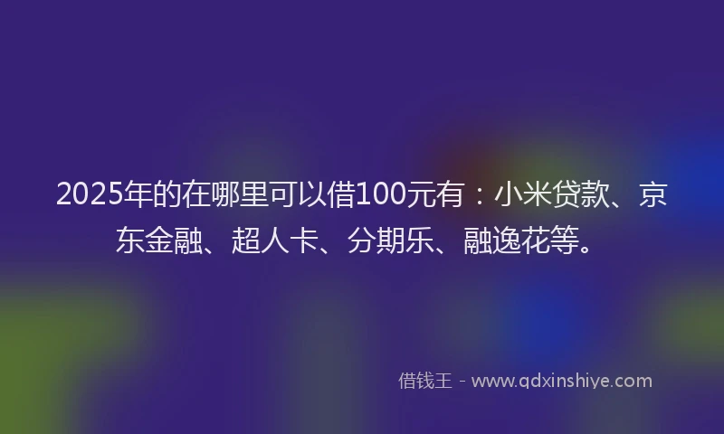 2025年的在哪里可以借100元有：小米贷款、京东金融、超人卡、分期乐、融逸花等。
