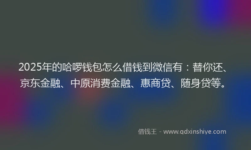 2025年的哈啰钱包怎么借钱到微信有：替你还、京东金融、中原消费金融、惠商贷、随身贷等。