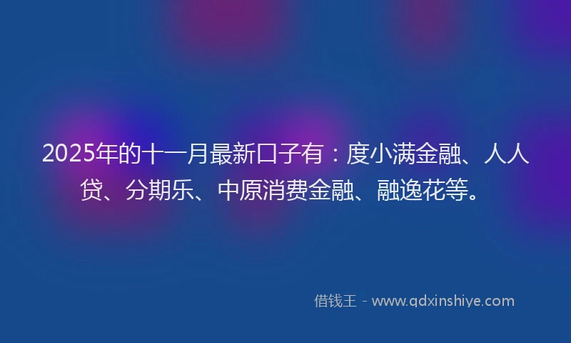 2025年的十一月最新口子有：度小满金融、人人贷、分期乐、中原消费金融、融逸花等。