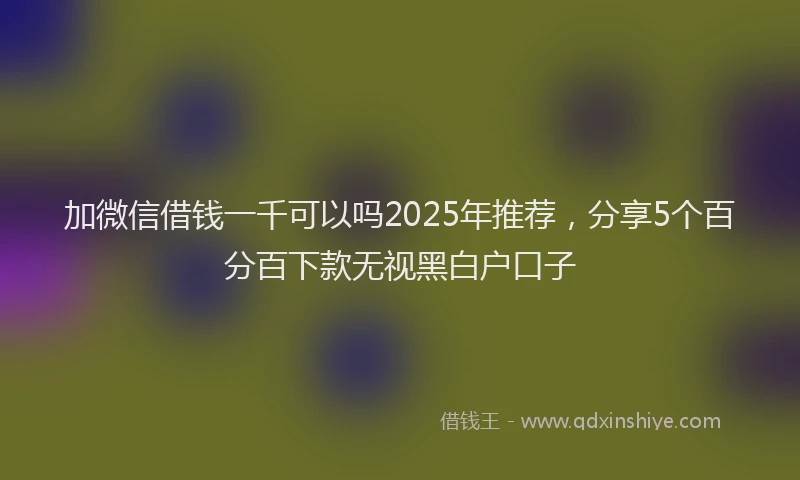 加微信借钱一千可以吗2025年推荐，分享5个百分百下款无视黑白户口子