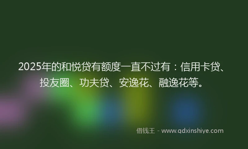 2025年的和悦贷有额度一直不过有：信用卡贷、投友圈、功夫贷、安逸花、融逸花等。
